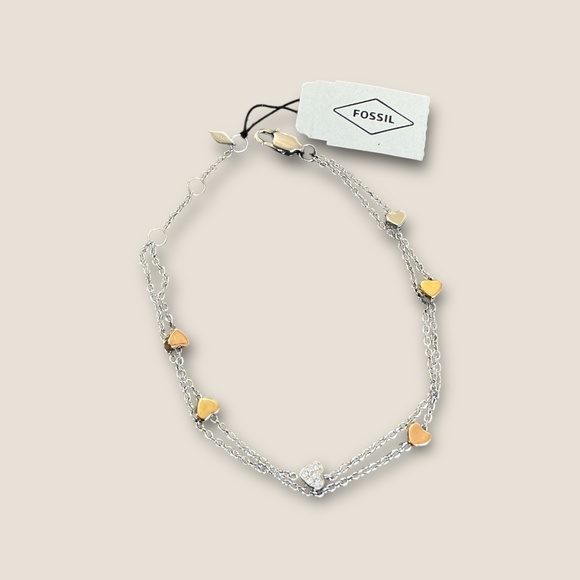 Fossil Heart Tri Tone Double Strand Bracelet - Picture 1 of 2